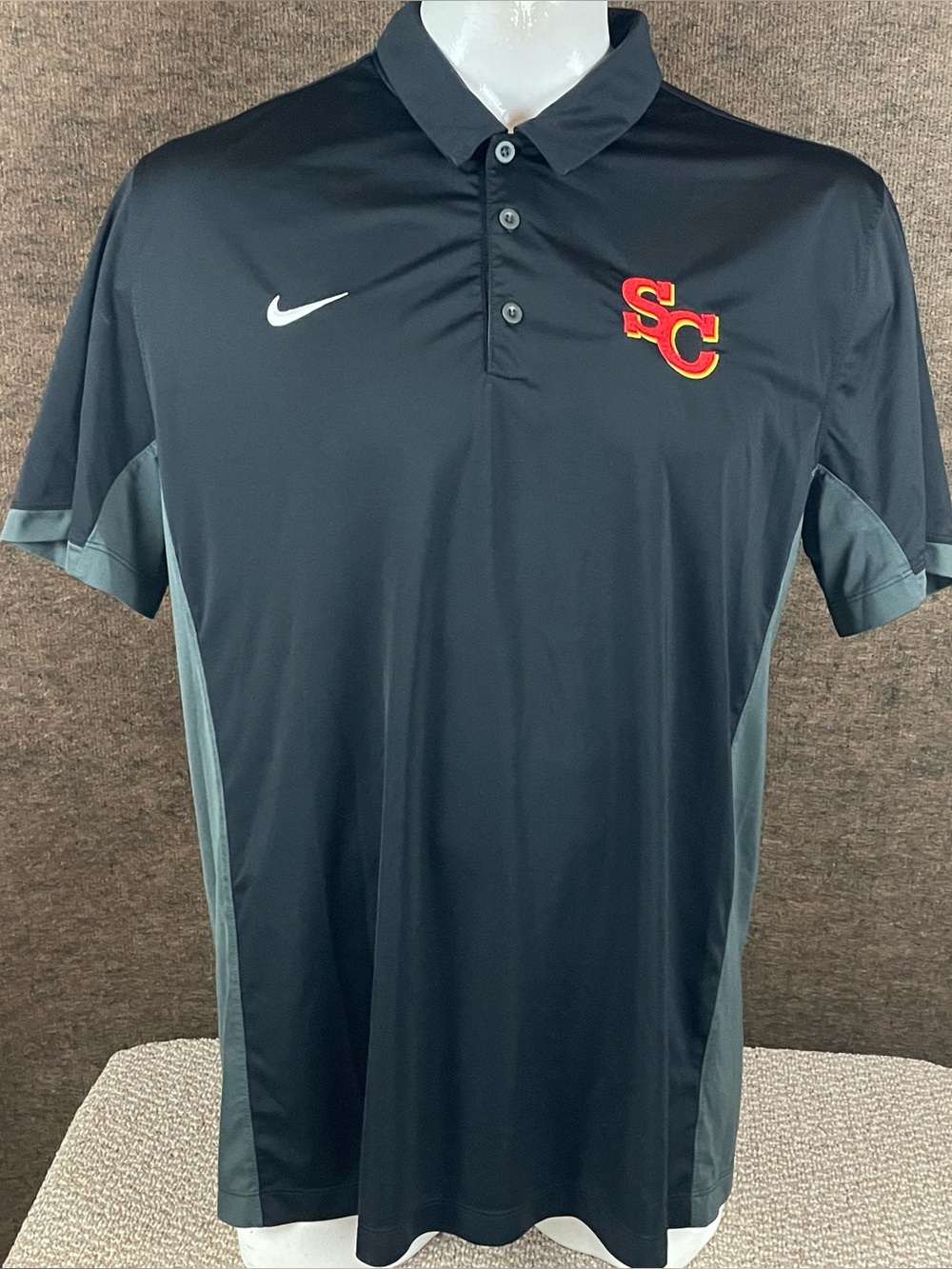 Nike USC Polo Shirt Men’s 2XL Golf Embroidered SC Logo Dri-Fit Black Gray 248